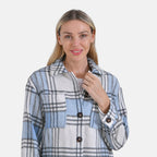 La Marey Brushed Checked Shirt-Coat - (Size 12-14) - Blue