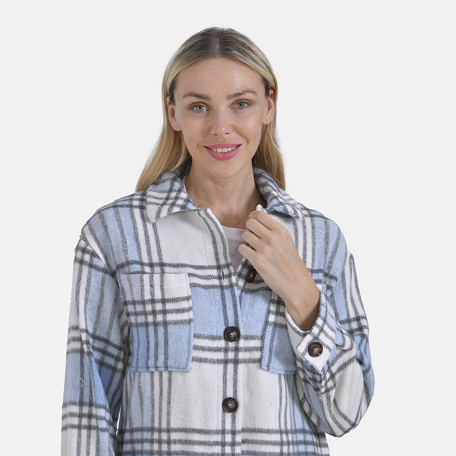 La Marey Brushed Checked Shirt-Coat - (Size 12-14) - Blue