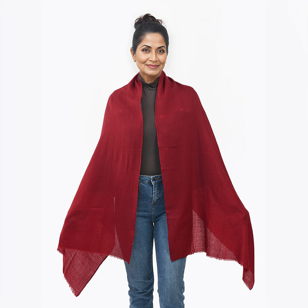 La Marey 100% Cashmere Wooven Solid Scarf with Gift Box (Size 190x70) - Burgundy