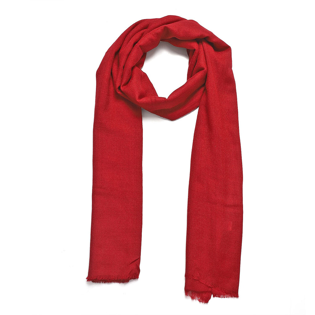 La Marey 100% Cashmere Wooven Solid Scarf with Gift Box (Size 190x70) - Burgundy