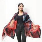 La Marey 100% Cashmere Printed Pashmina Woolen Scarf with Gift Box (Size 190x70cm) - Orange & Blue