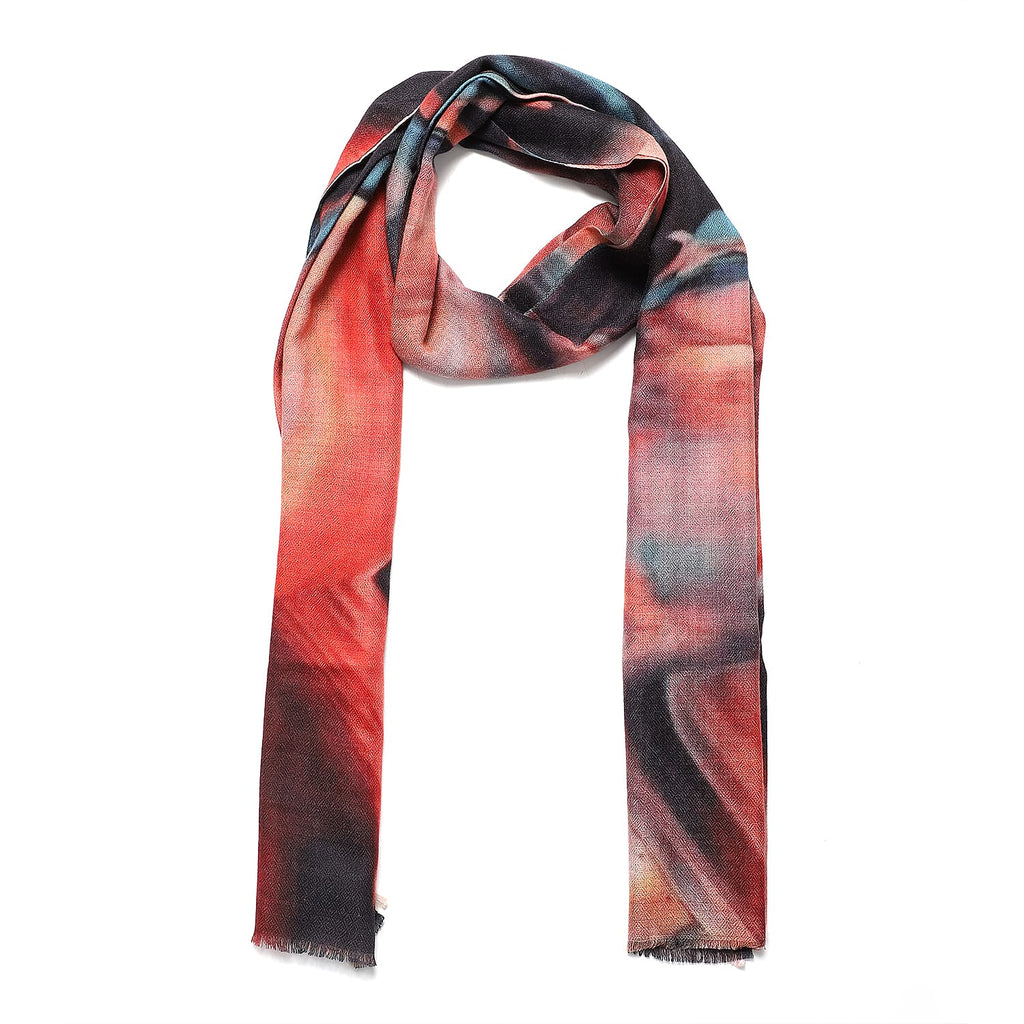 La Marey 100% Cashmere Printed Pashmina Woolen Scarf with Gift Box (Size 190x70cm) - Orange & Blue