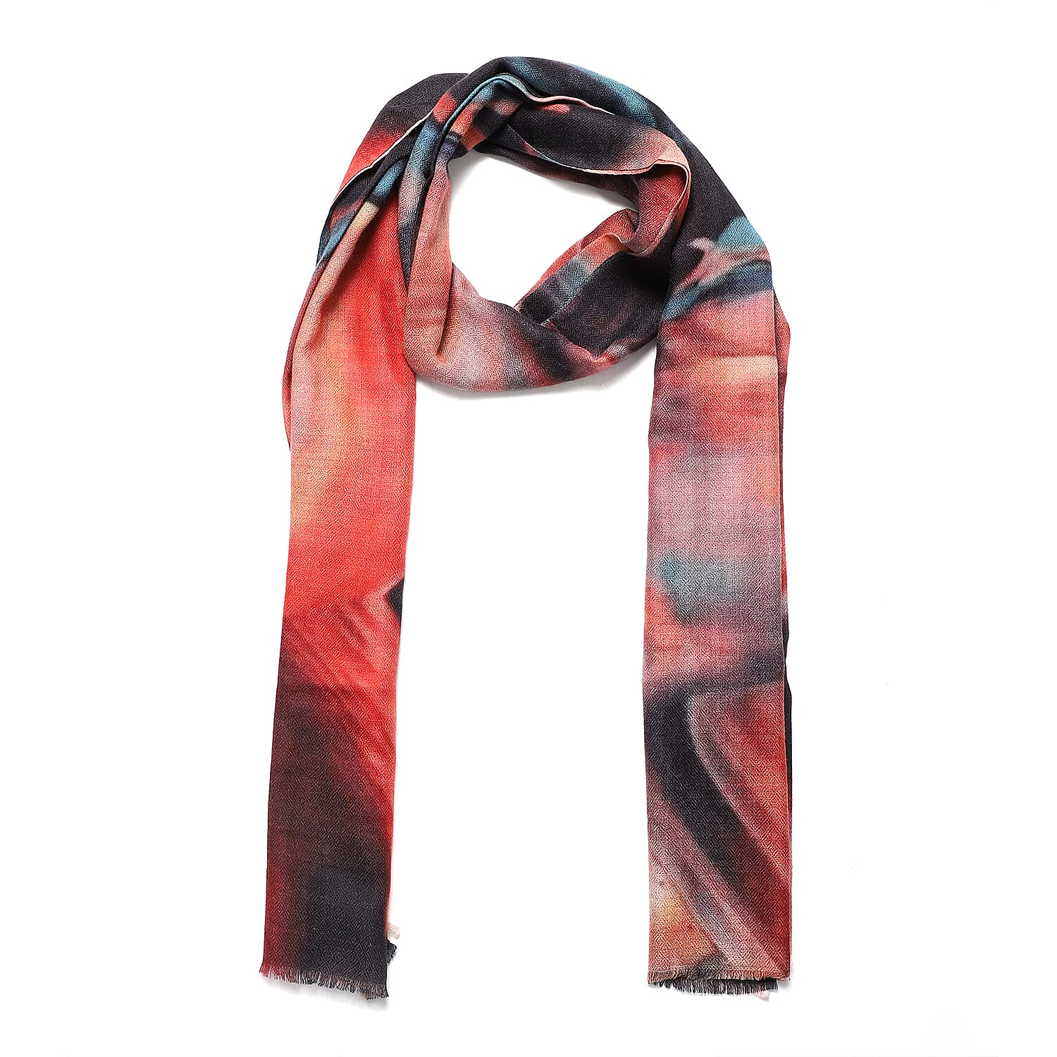 La Marey 100% Cashmere Printed Pashmina Woolen Scarf with Gift Box (Size 190x70cm) - Orange & Blue