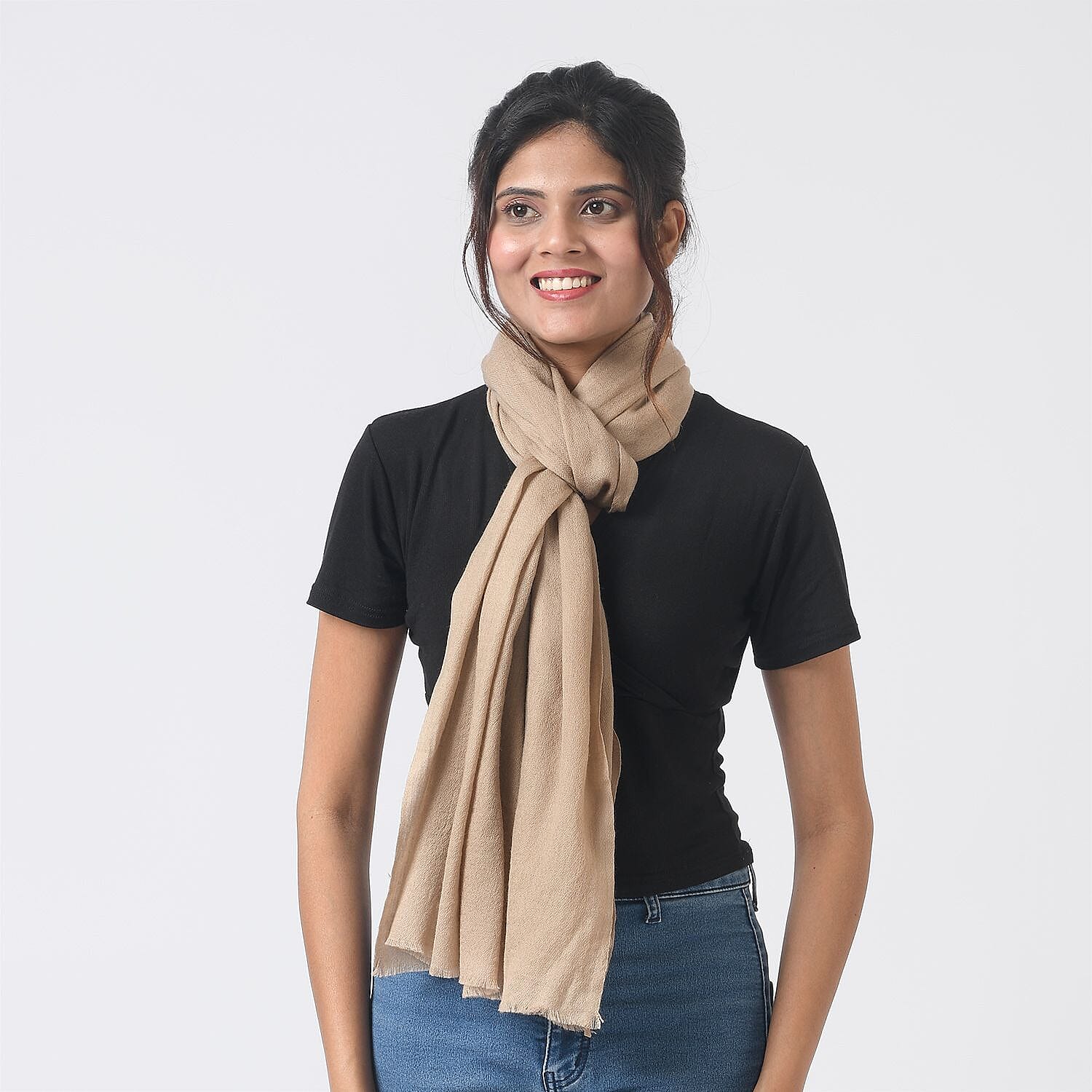 Mothers Day Gift Idea- La Marey 100% Cashmere Solid Scarf (Size 198x71 cm) - Beige
