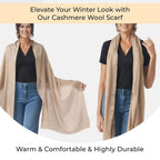 Mothers Day Gift Idea- La Marey 100% Cashmere Solid Scarf (Size 198x71 cm) - Beige