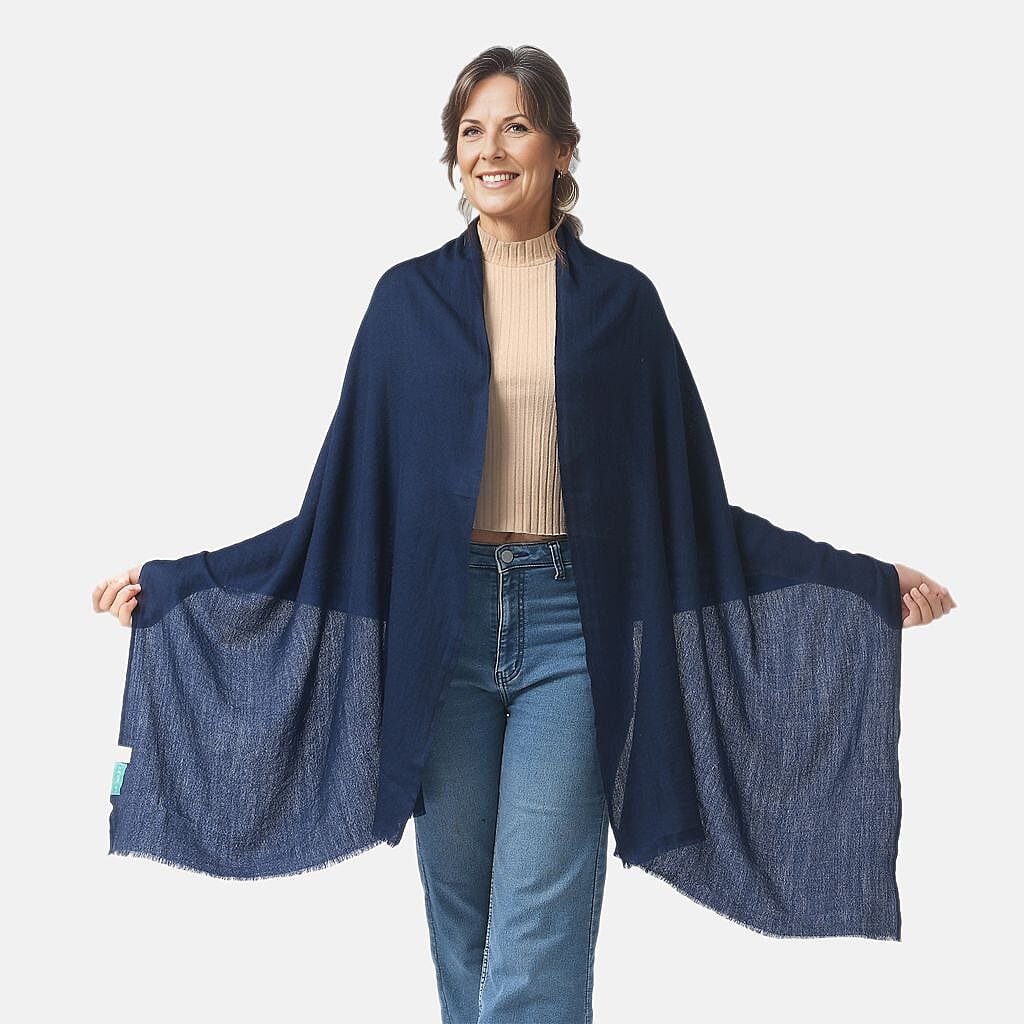 Mothers Day Gift Idea- La Marey 100% Cashmere Solid Scarf (Size 198x71 cm) - Navy