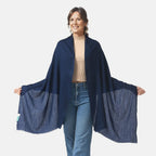 Mothers Day Gift Idea- La Marey 100% Cashmere Solid Scarf (Size 198x71 cm) - Navy