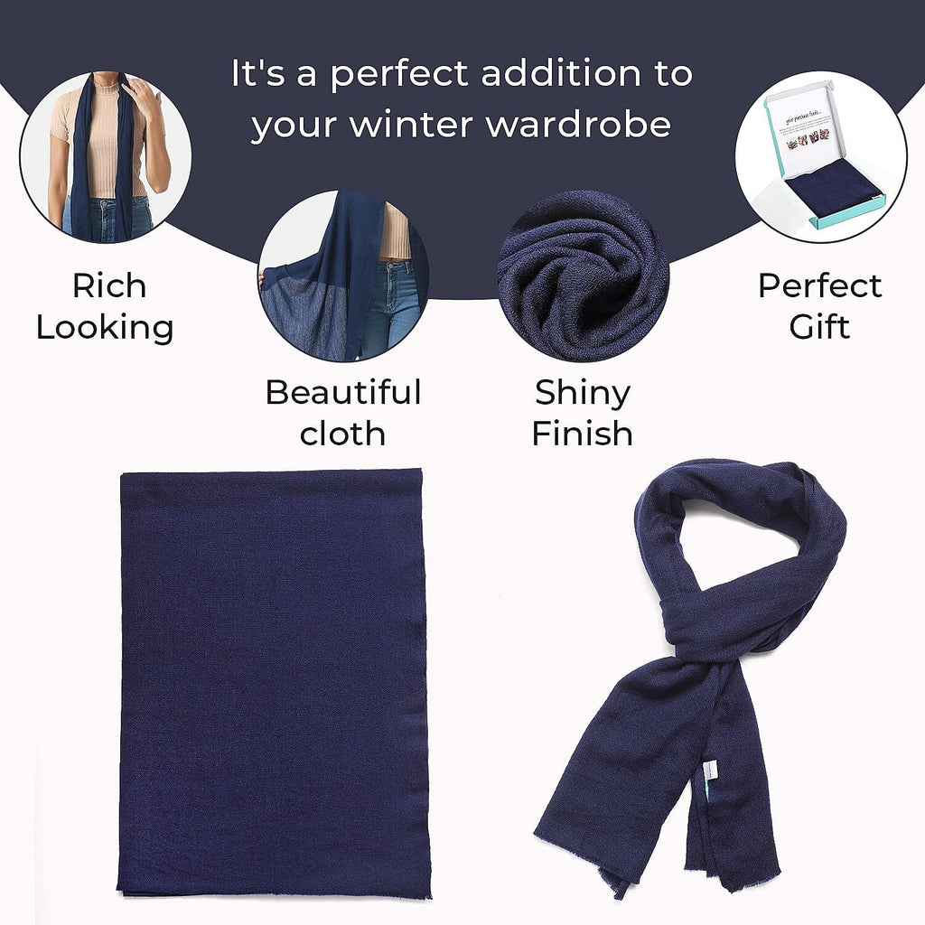 Mothers Day Gift Idea- La Marey 100% Cashmere Solid Scarf (Size 198x71 cm) - Navy