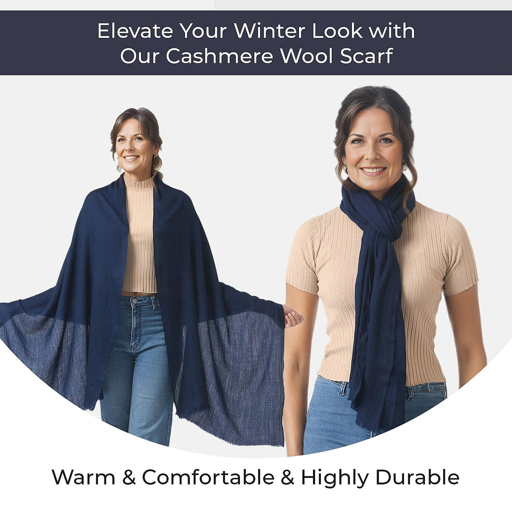 Mothers Day Gift Idea- La Marey 100% Cashmere Solid Scarf (Size 198x71 cm) - Navy