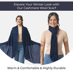 Mothers Day Gift Idea- La Marey 100% Cashmere Solid Scarf (Size 198x71 cm) - Navy