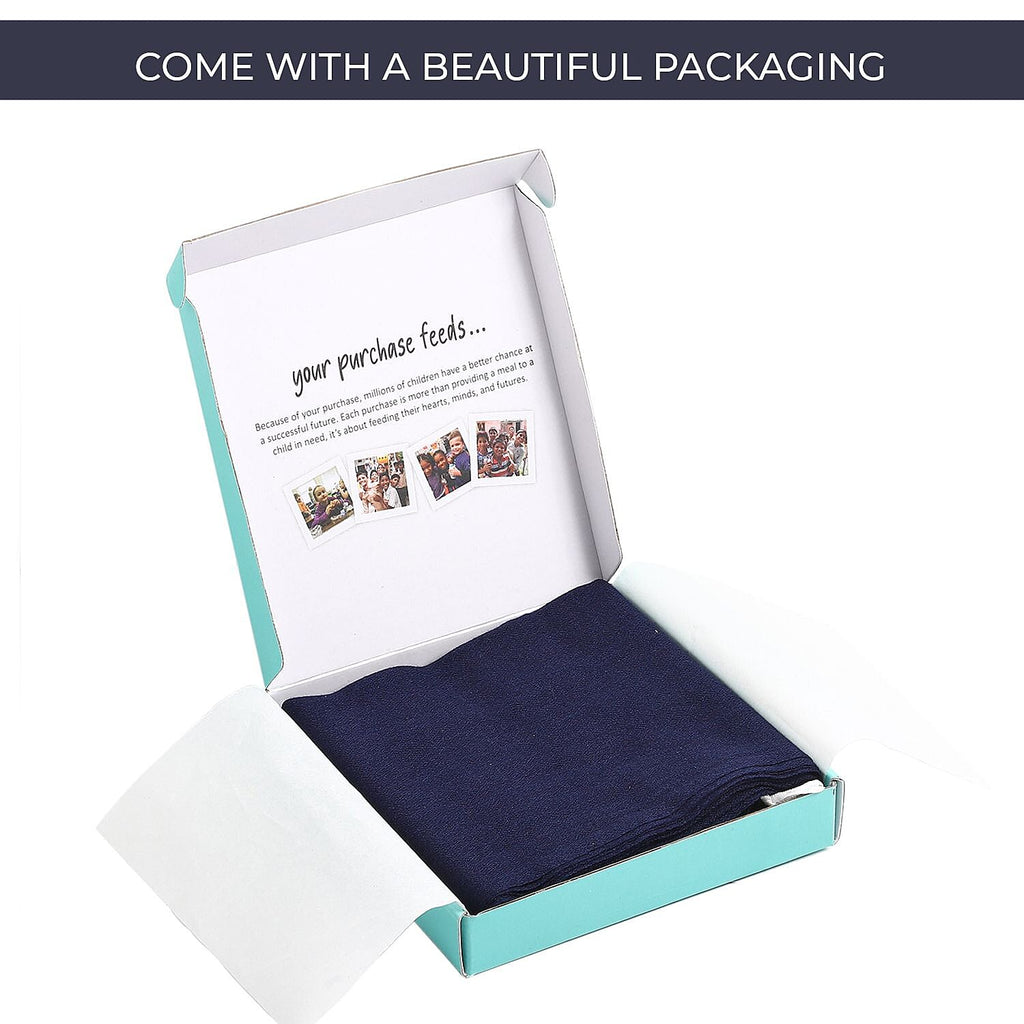 Mothers Day Gift Idea- La Marey 100% Cashmere Solid Scarf (Size 198x71 cm) - Navy