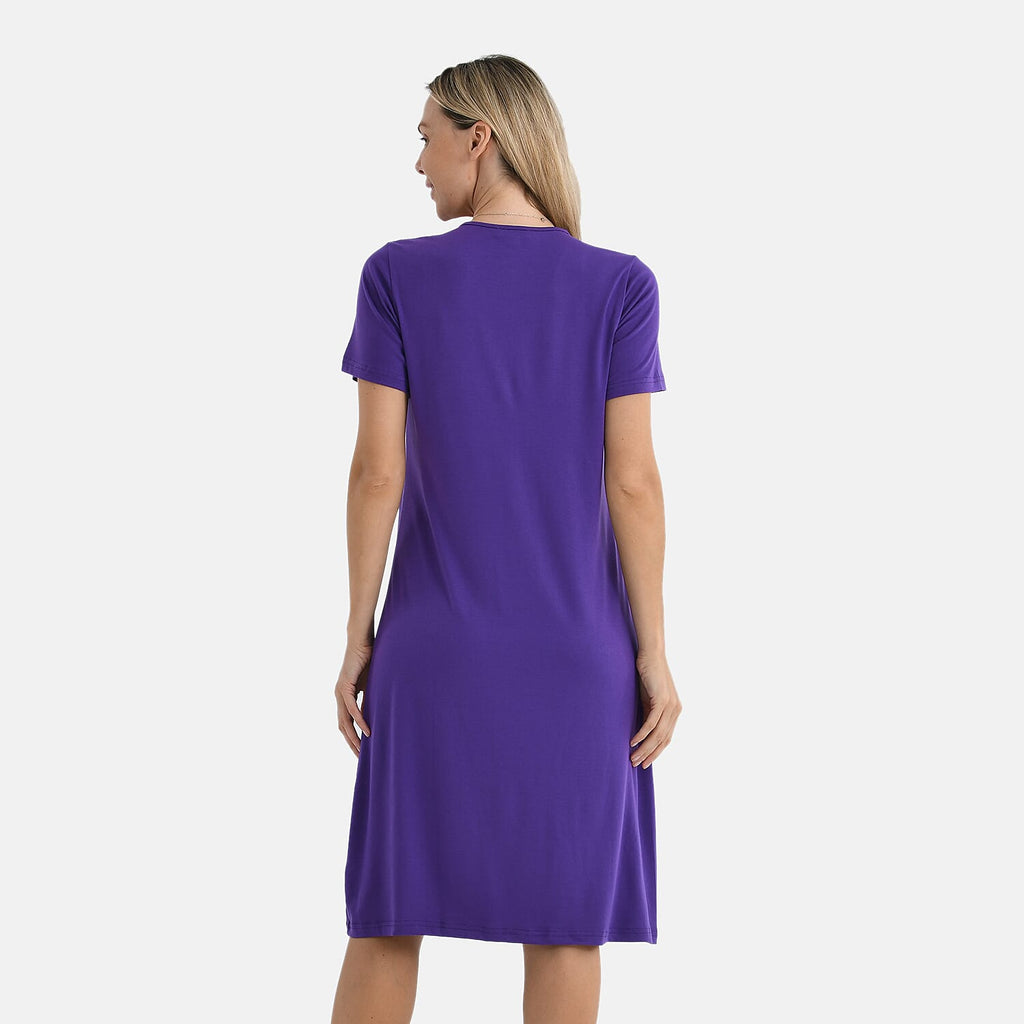 La Marey Casual Short Sleeve V-Neck Midi Dress with Embroidered Lace Trim (Size XXL) - Purple