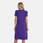 La Marey Casual Short Sleeve V-Neck Midi Dress with Embroidered Lace Trim (Size XXL) - Purple
