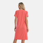 La Marey Casual Short Sleeve V-Neck Midi Dress with Embroidered Lace Trim (Size XXL) - Orange
