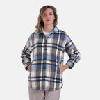 La Marey Plaid Button Down Shacket (Size 16 to 18) - Blue Brown & Brown