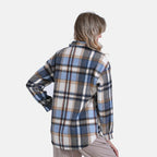 La Marey Plaid Button Down Shacket (Size 16 to 18) - Blue Brown & Brown