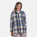 La Marey Plaid Button Down Shacket (Size 16 to 18) - Blue Brown & Brown