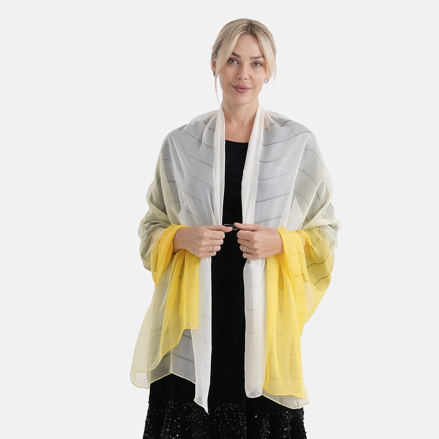 La Marey 100% Mulberry Silk Yellow Ombre Scarf (106 x 195cm)