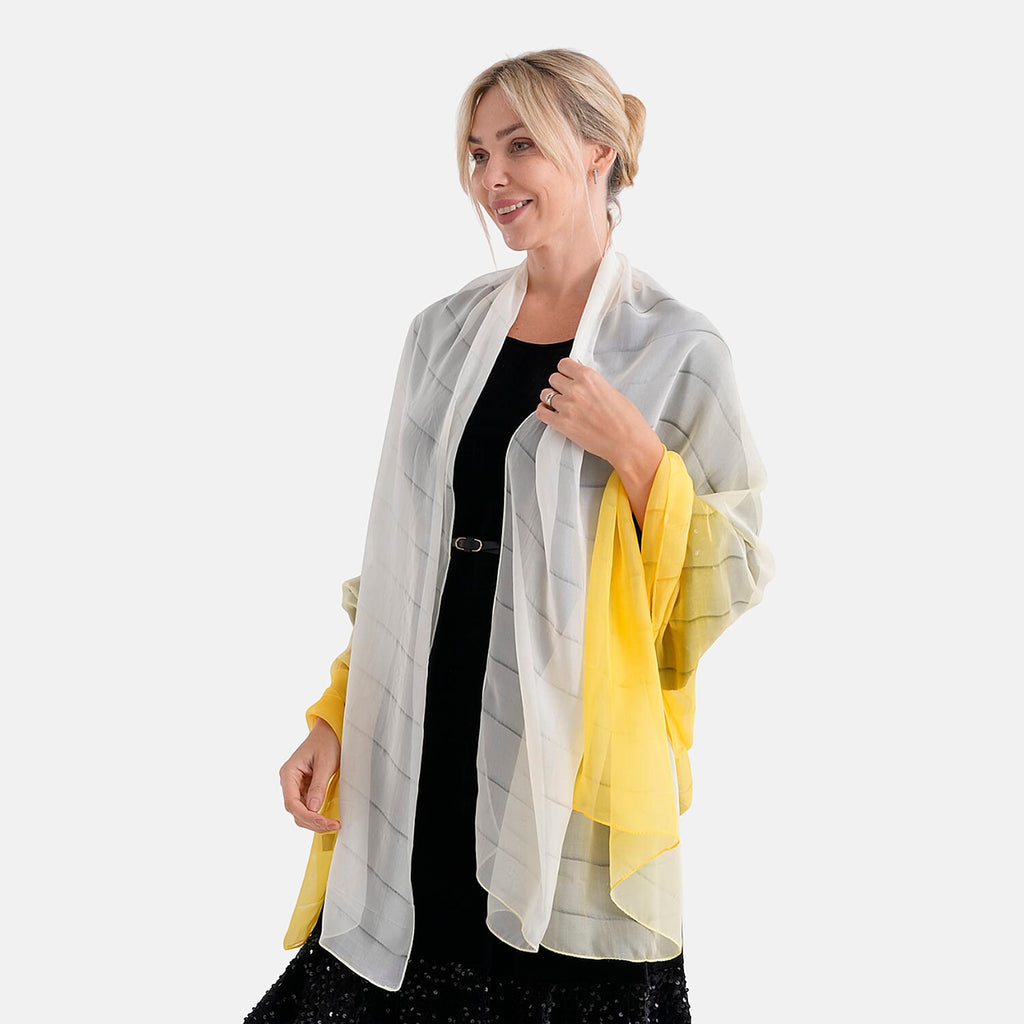 La Marey 100% Mulberry Silk Yellow Ombre Scarf (106 x 195cm)
