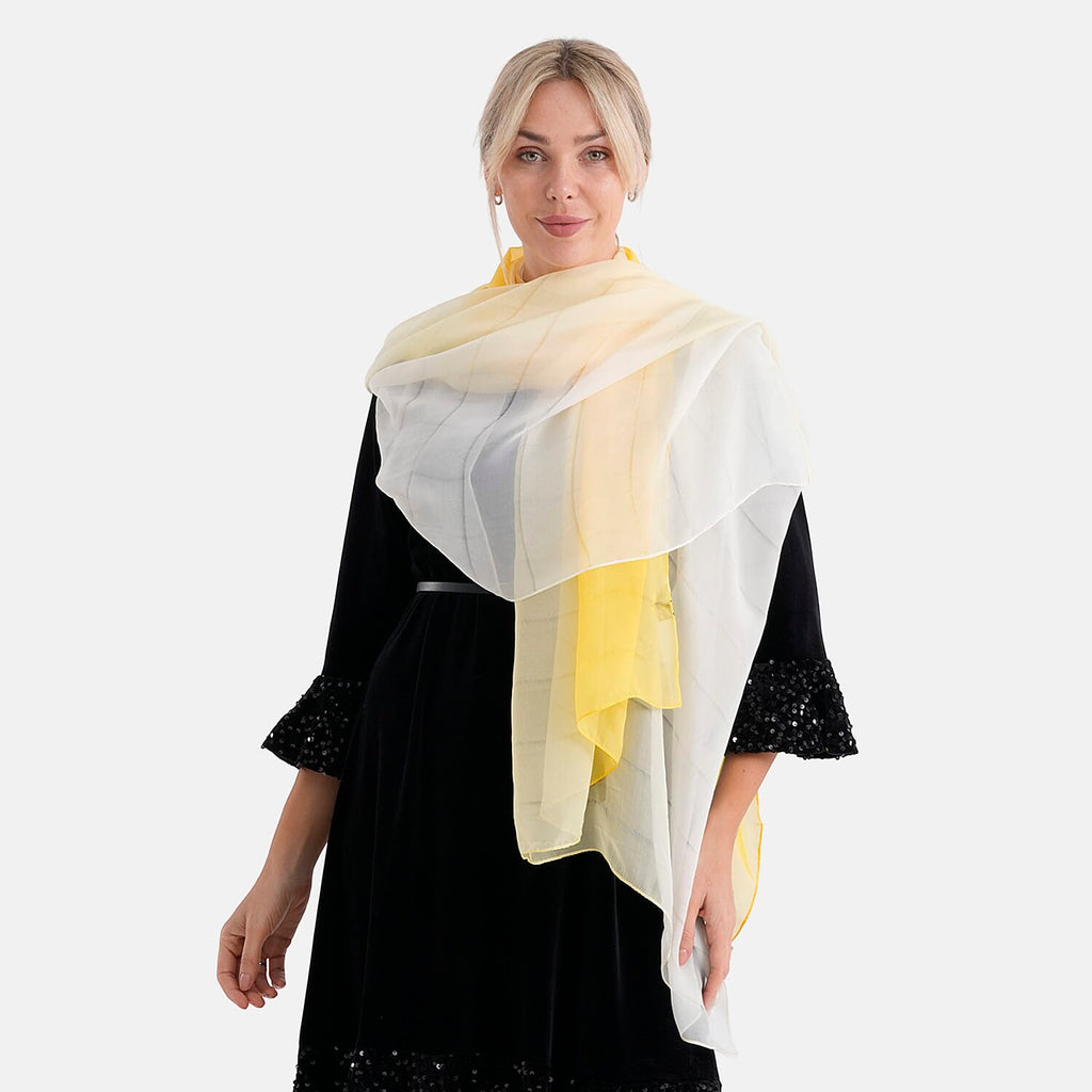 La Marey 100% Mulberry Silk Yellow Ombre Scarf (106 x 195cm)
