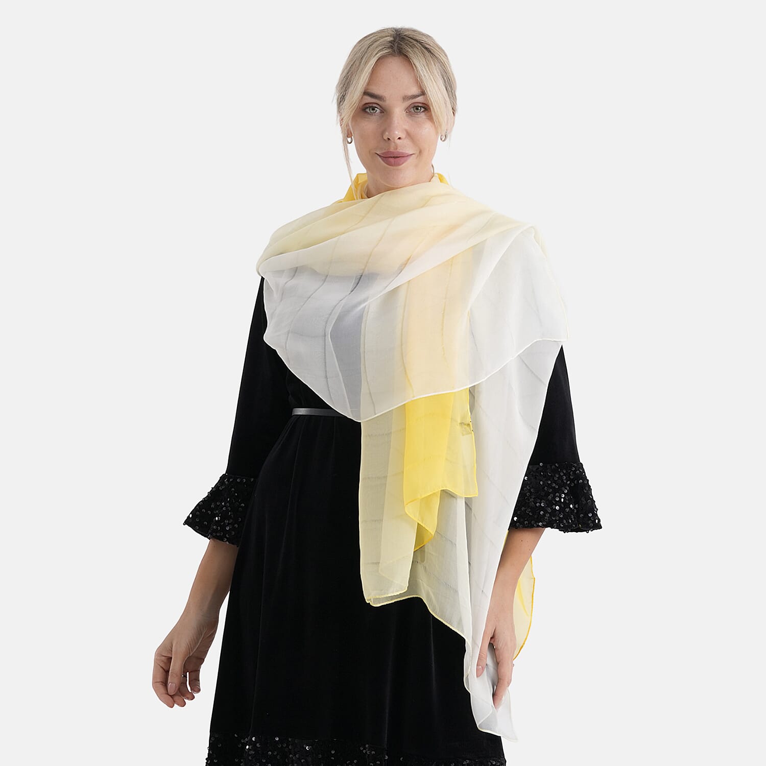 La Marey 100% Mulberry Silk Yellow Ombre Scarf (106 x 195cm)