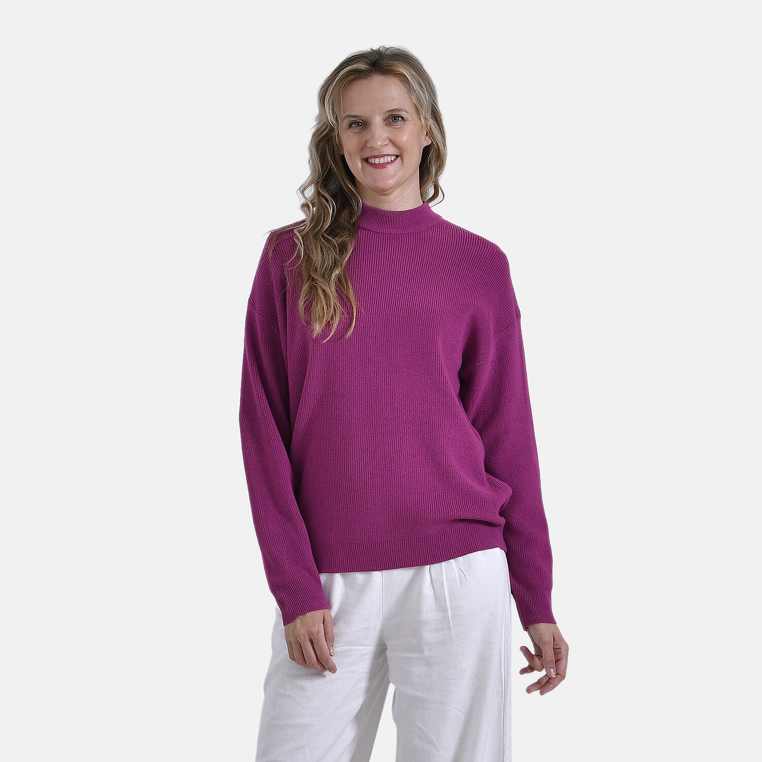 La Marey Solid Colour Crew Neck Jumper (Size 8 to 10) - Plum Red
