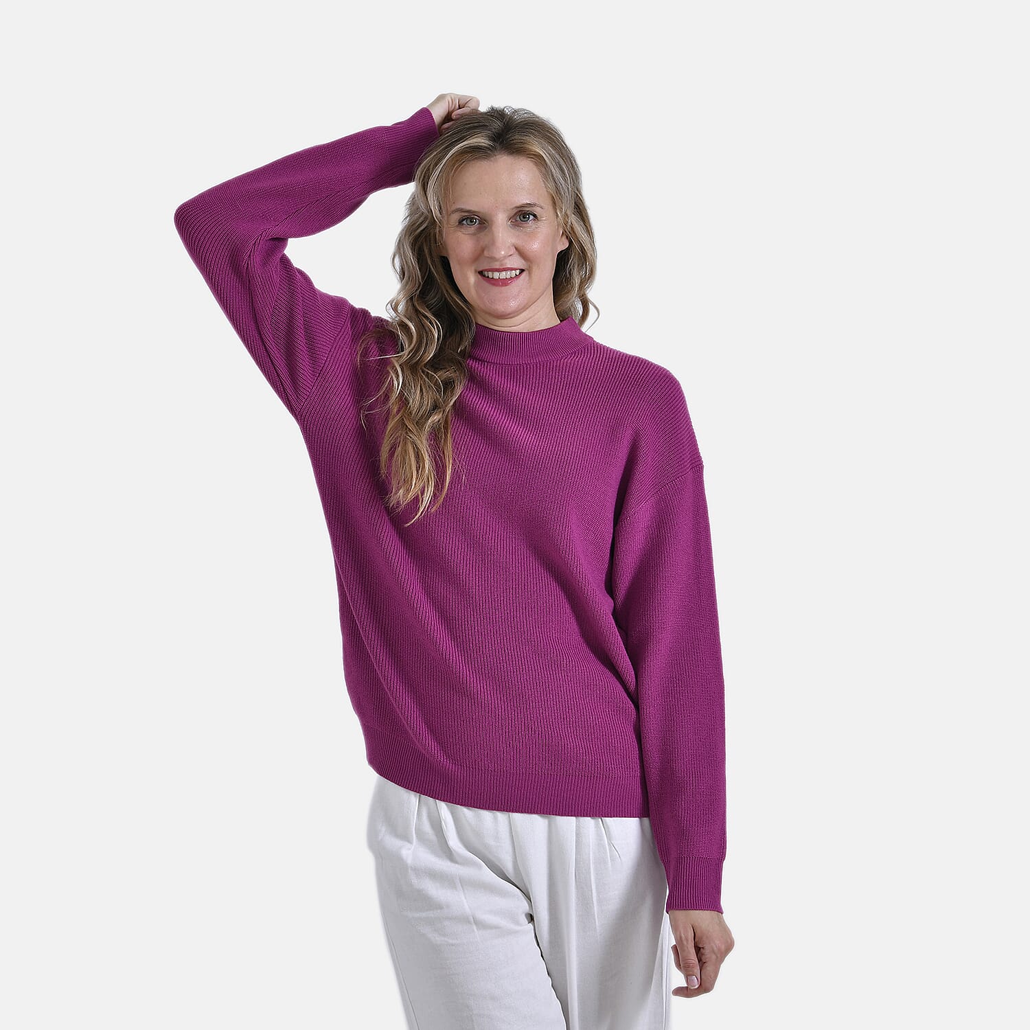 La Marey Solid Colour Crew Neck Jumper (Size 8 to 10) - Plum Red
