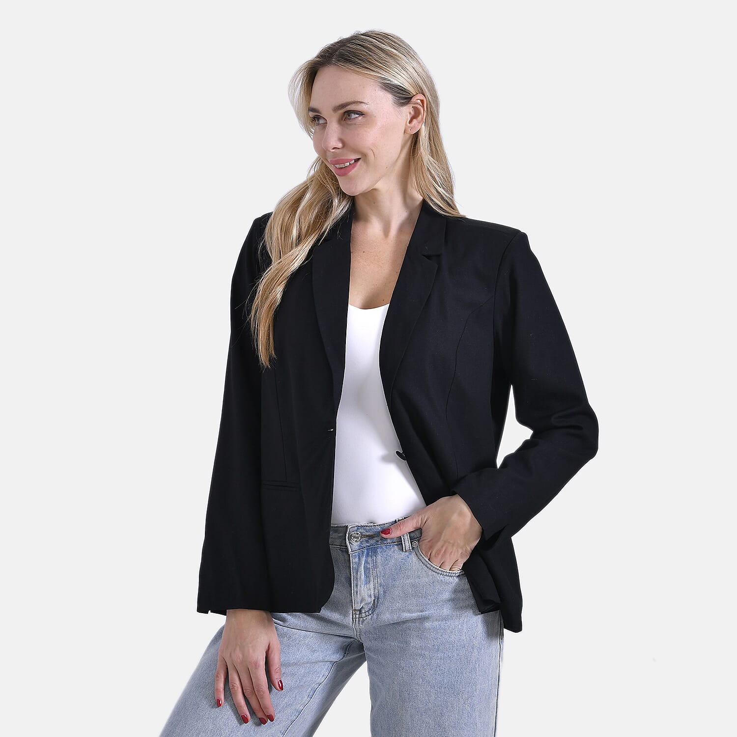 La Marey Classic Linen Blend Blazer (Size 12 to 14) - Black