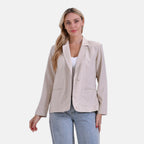 - Maisi Classic Linen Blend Long Sleeves Blazer with Notched Collar (Size M) - Beige
