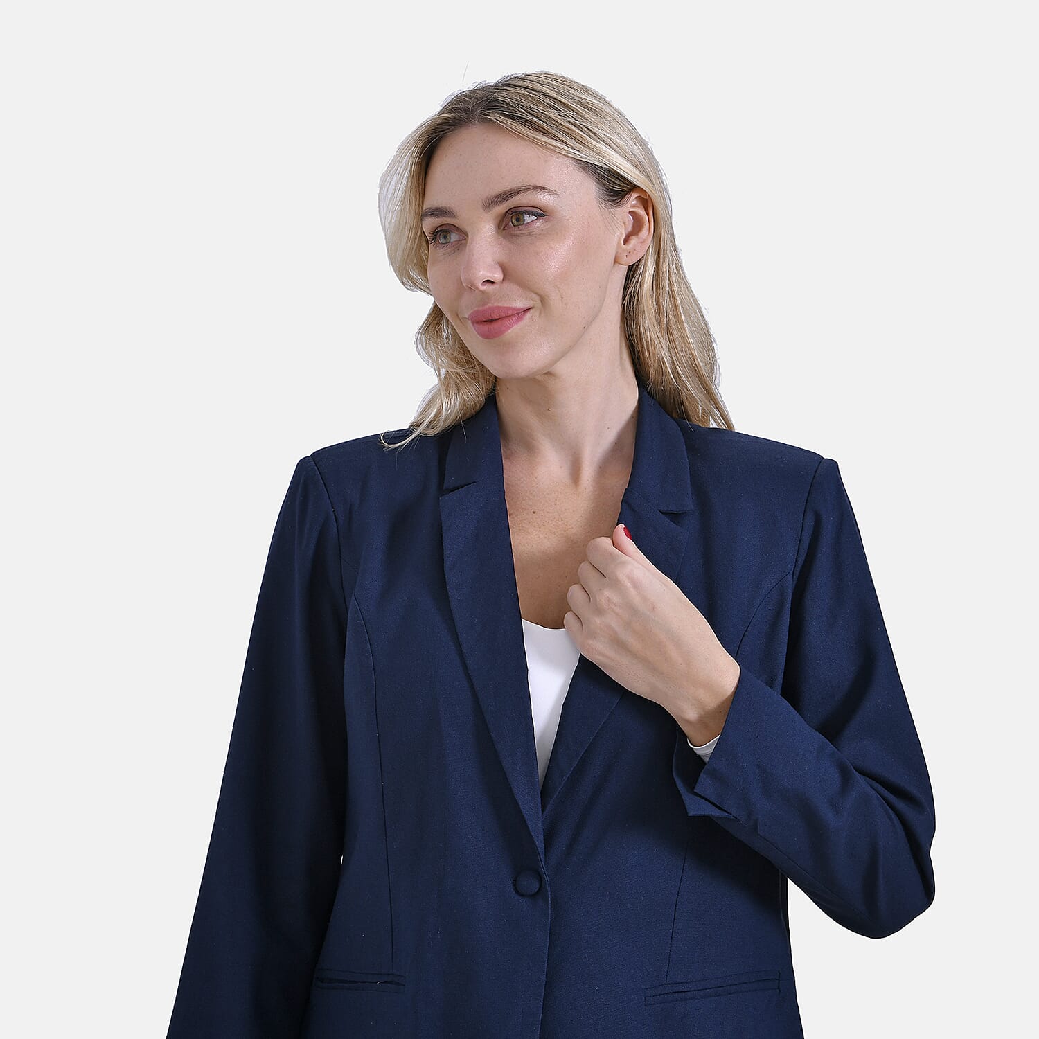 La Marey Classic Linen Blend Blazer with Lapels (Size 16 to 18) - Blue