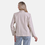 - Maisi Classic Linen Blend Long Sleeves Blazer with Notched Collar (Size XL) - Beige