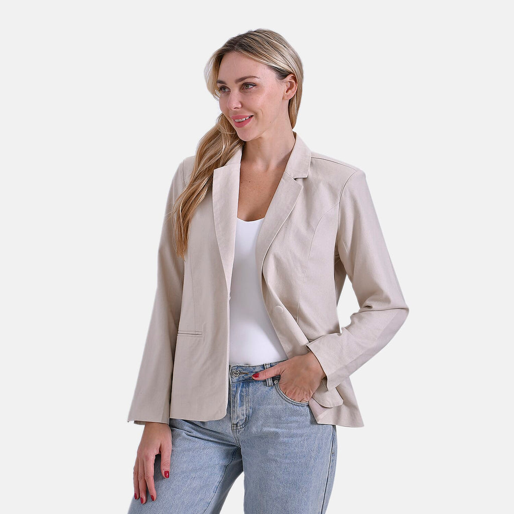 - Maisi Classic Linen Blend Long Sleeves Blazer with Notched Collar (Size XL) - Beige
