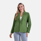 - Maisi Classic Linen Blend Long Sleeves Blazer with Notched Collar (Size XL) - Green