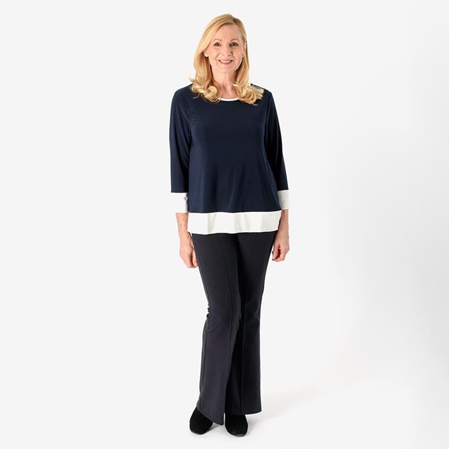 La Marey Color Block Tunic (Size L) - Navy with Cream Border
