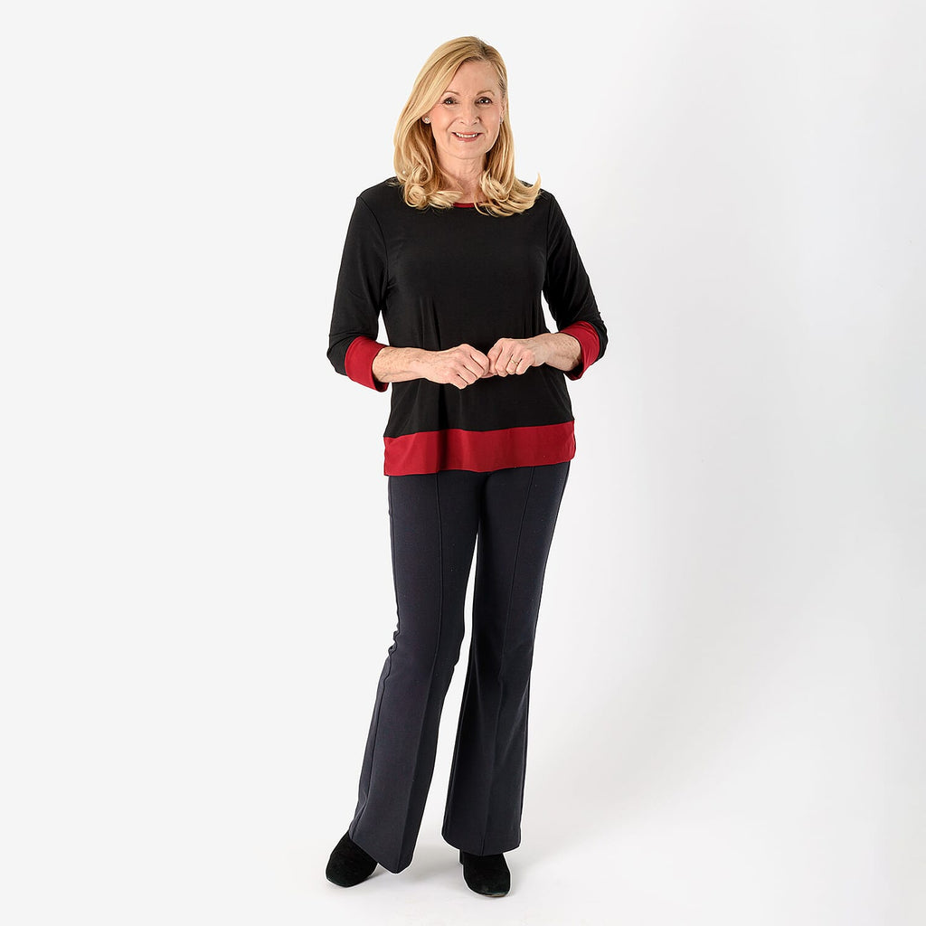 La Marey Color Block Tunic (Size XL) - Black Body with Berry Trim
