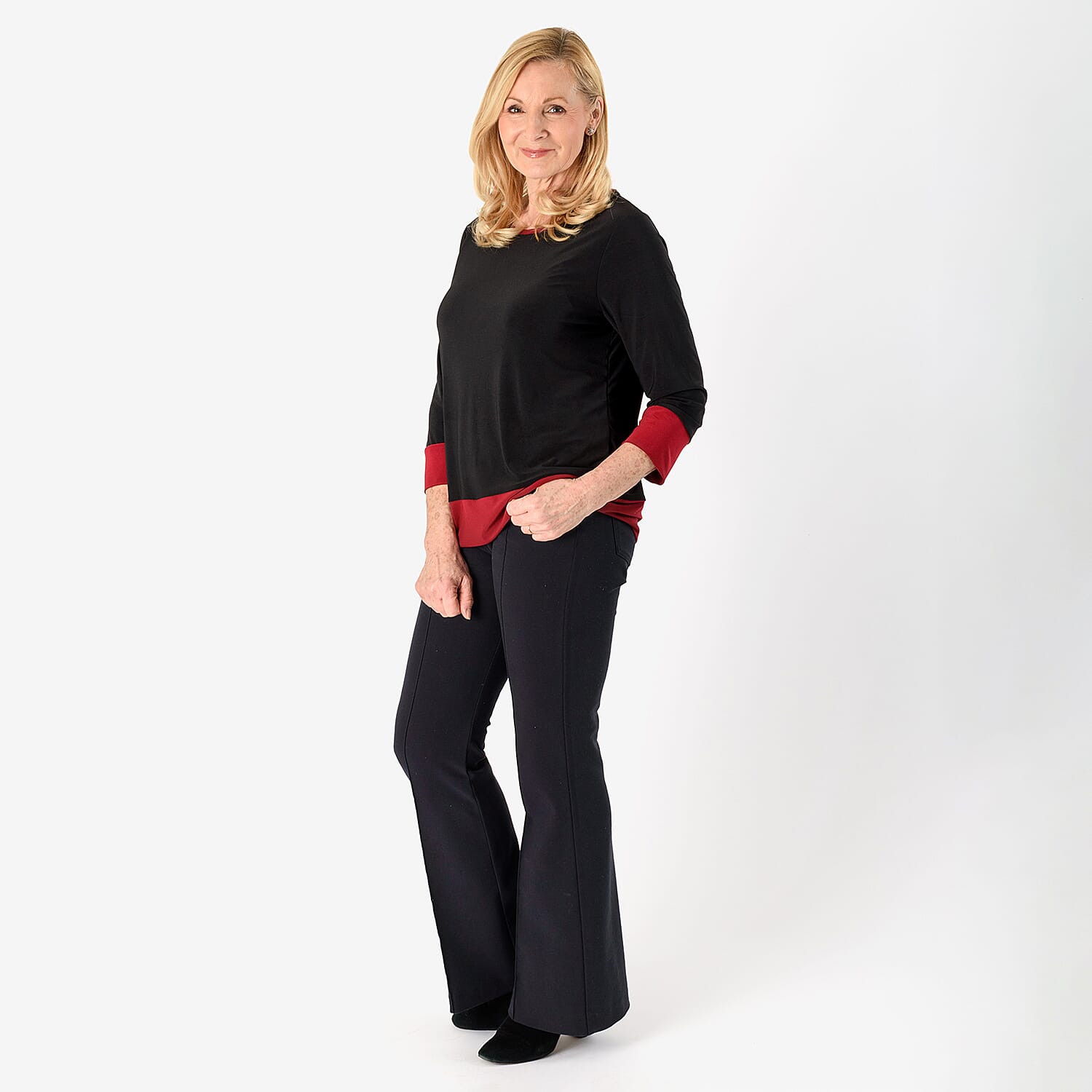 La Marey Color Block Tunic (Size XL) - Black Body with Berry Trim