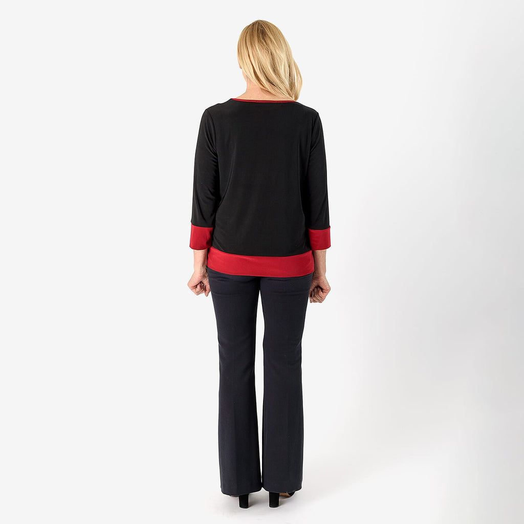 La Marey Color Block Tunic (Size XL) - Black Body with Berry Trim