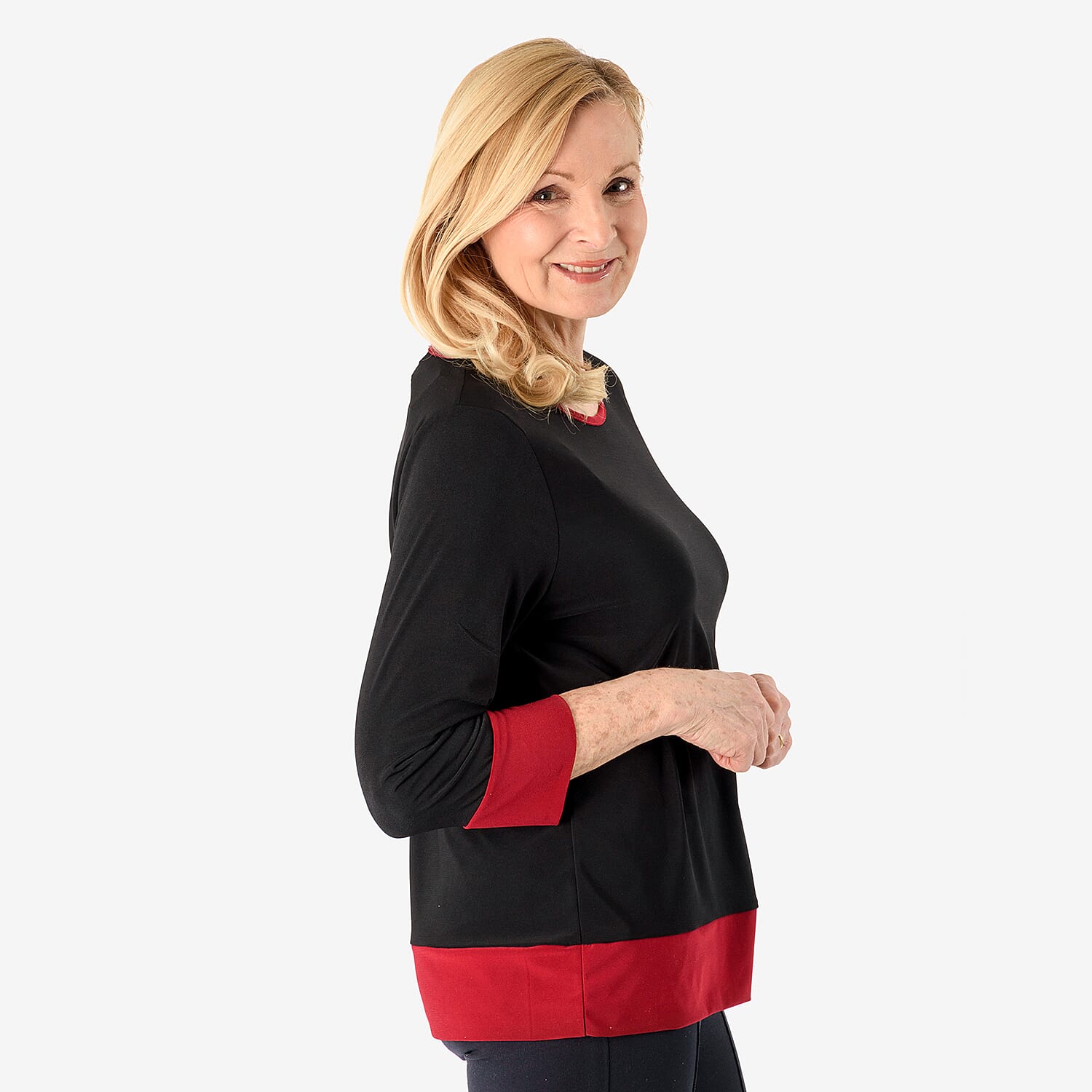 La Marey Color Block Tunic (Size XL) - Black Body with Berry Trim
