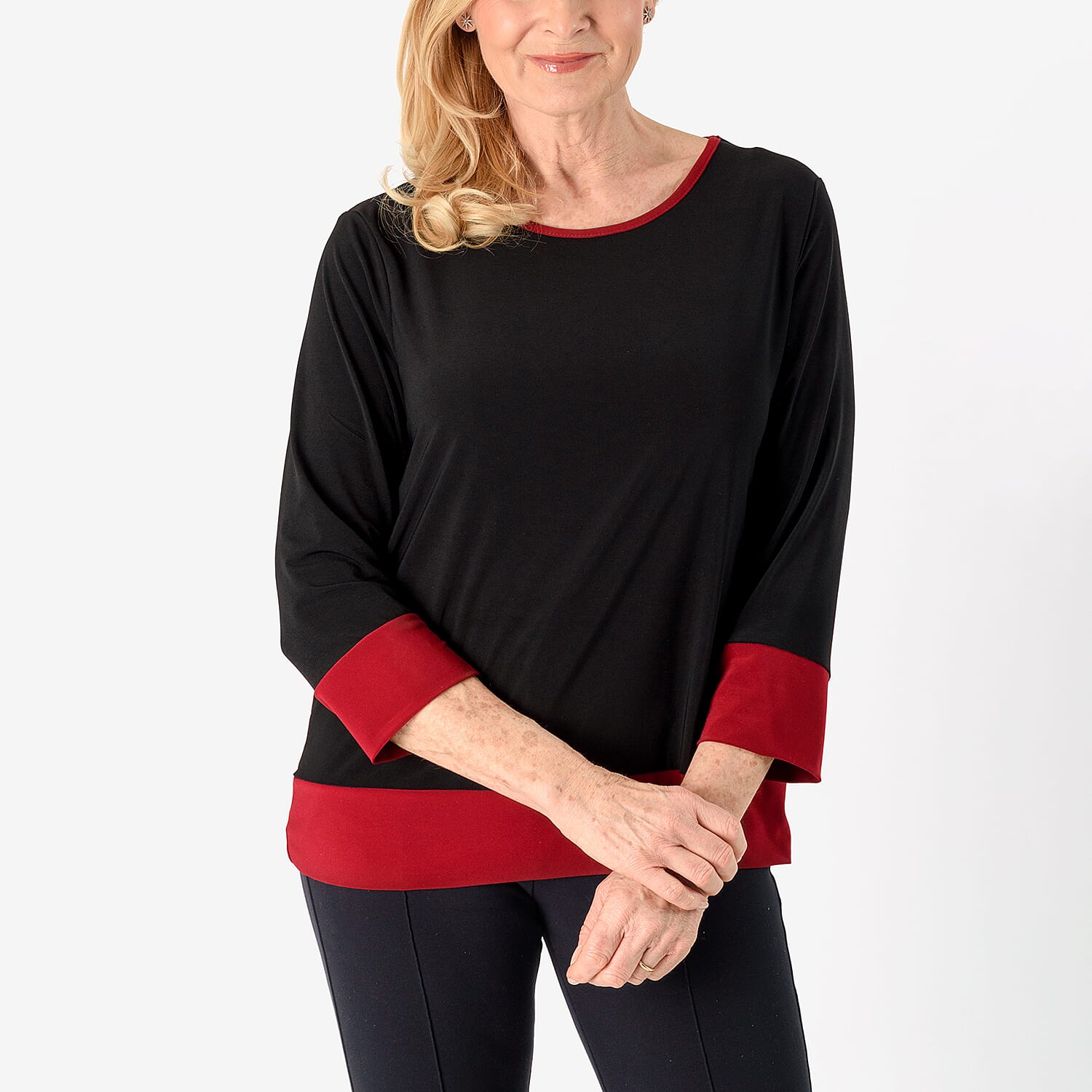 La Marey Color Block Tunic (Size XL) - Black Body with Berry Trim