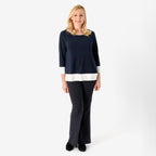 La Marey Color Block Tunic (Size XL) - Navy with Cream Border