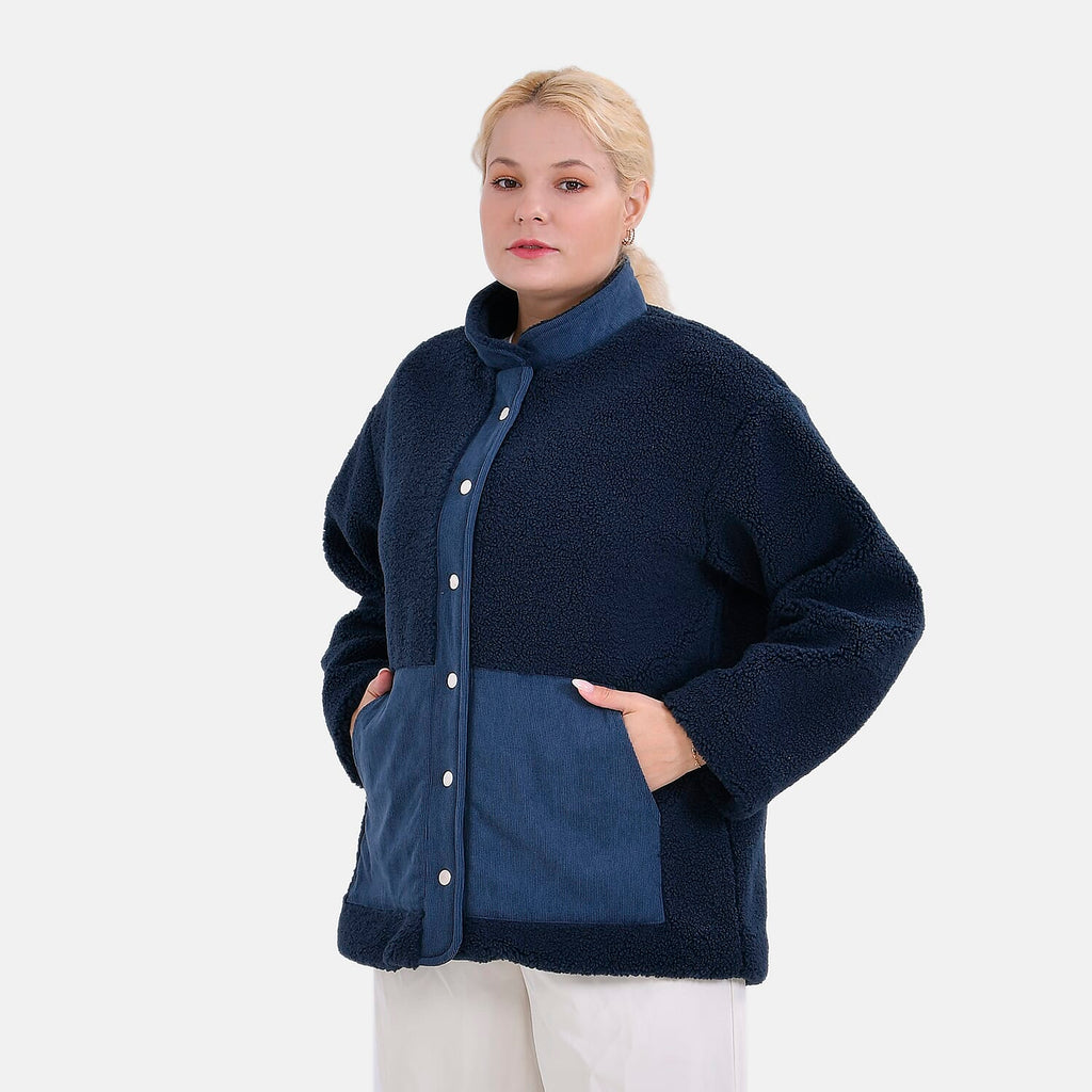 La Marey Corduroy Contrast Jacket with Pockets (Size 72x1 cm) - Blue