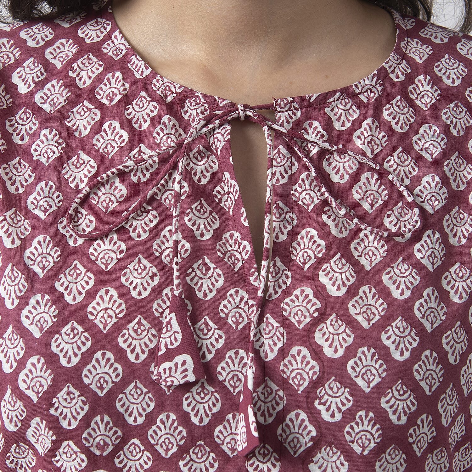La Marey Cotton Block Dress (Size 125x1 cm) - Burgundy & Navy