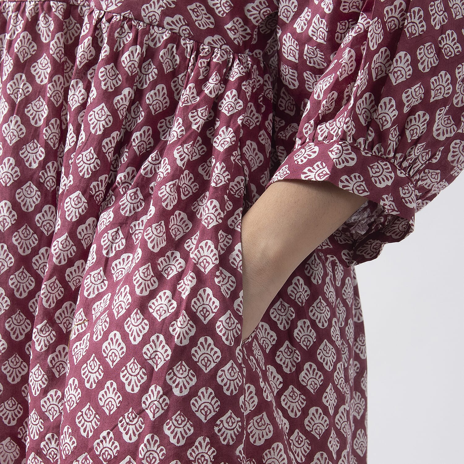 La Marey Cotton Block Dress (Size 125x1 cm) - Burgundy & Navy