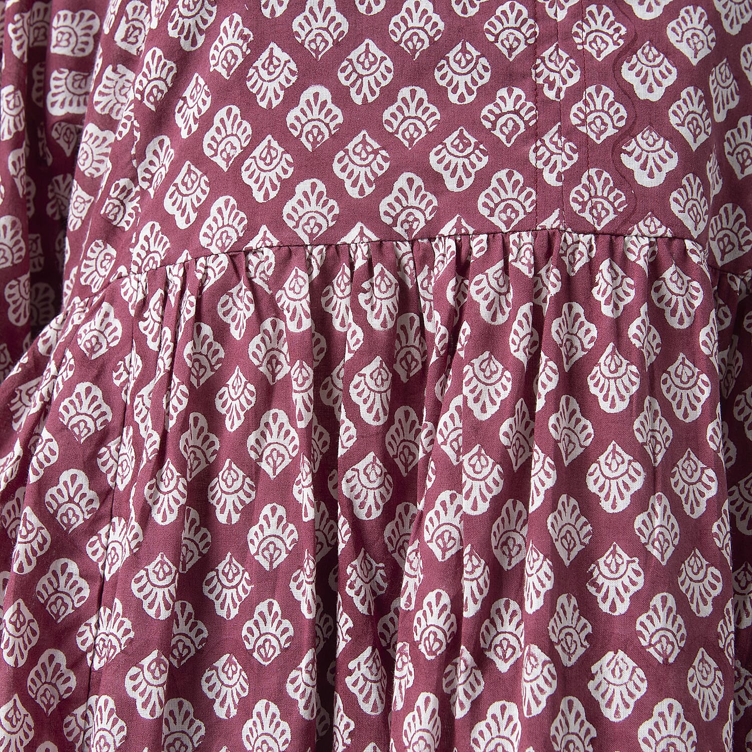 La Marey Cotton Block Dress (Size 125x1 cm) - Burgundy & Navy