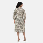 Sukriti 100 % Cotton Hand Block Leaf Print Dress with Belt (Size S) - Light Yellow