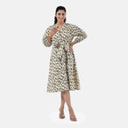 Sukriti 100 % Cotton Hand Block Leaf Print Dress with Belt (Size S) - Light Yellow
