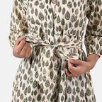 Sukriti 100 % Cotton Hand Block Leaf Print Dress with Belt (Size S) - Light Yellow