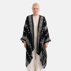 La Marey Cotton Embroidery Midi Kimono (One Size) - Black
