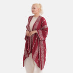 La Marey Cotton Embroidery Midi Kimono (One Size) - Red