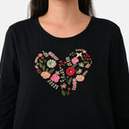 La Marey Cotton Floral Heart Embroidered Full Sleeves T-Shirt (Size L, Fit 16 To 18) - Black